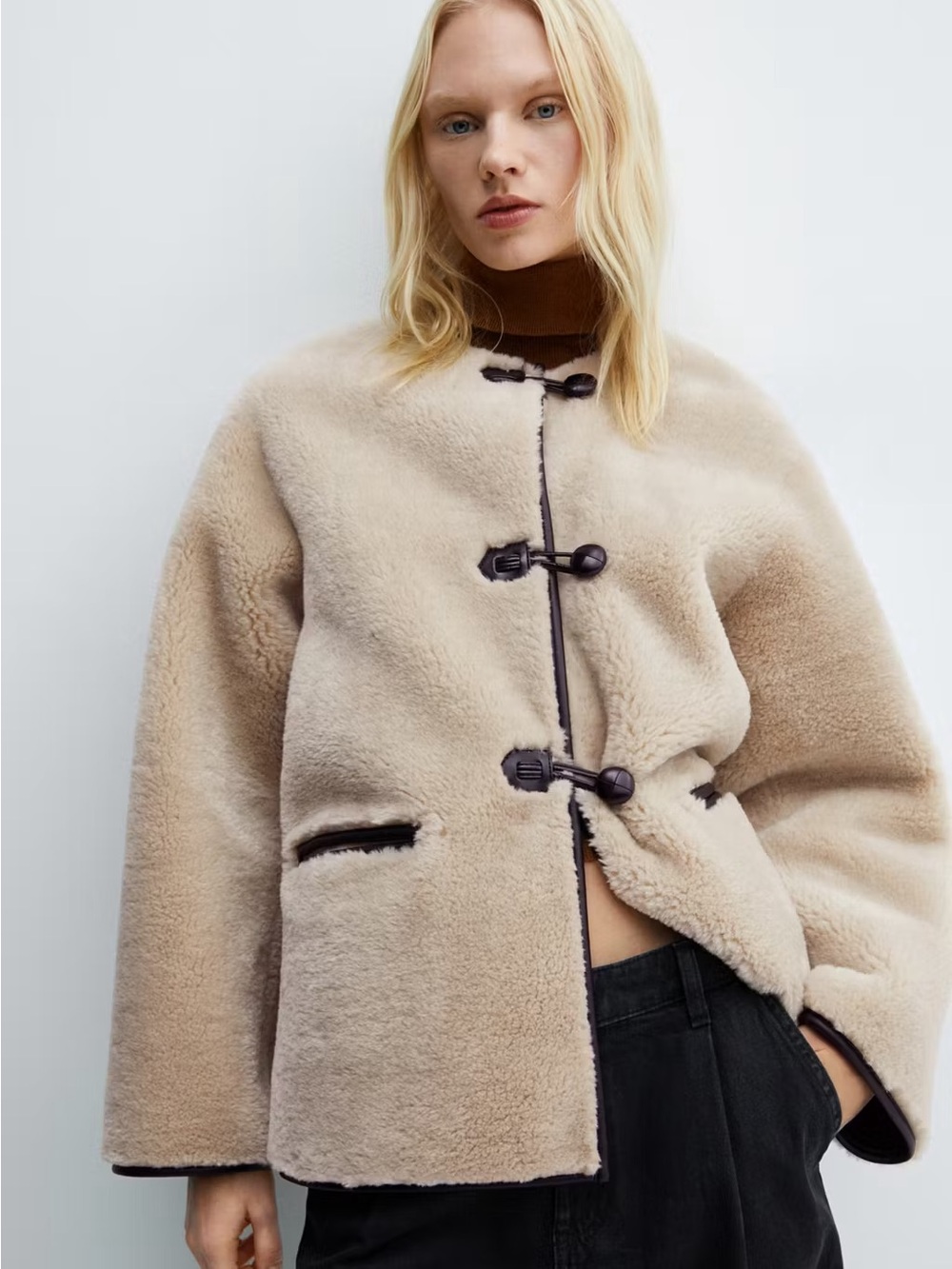 MANGO FUR-EFFECT COAT WITH APPLIQUÉS